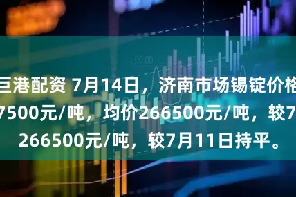 巨港配资 7月14日，济南市场锡锭价格265500-267500元/吨，均价266500元/吨，较7月11日持平。